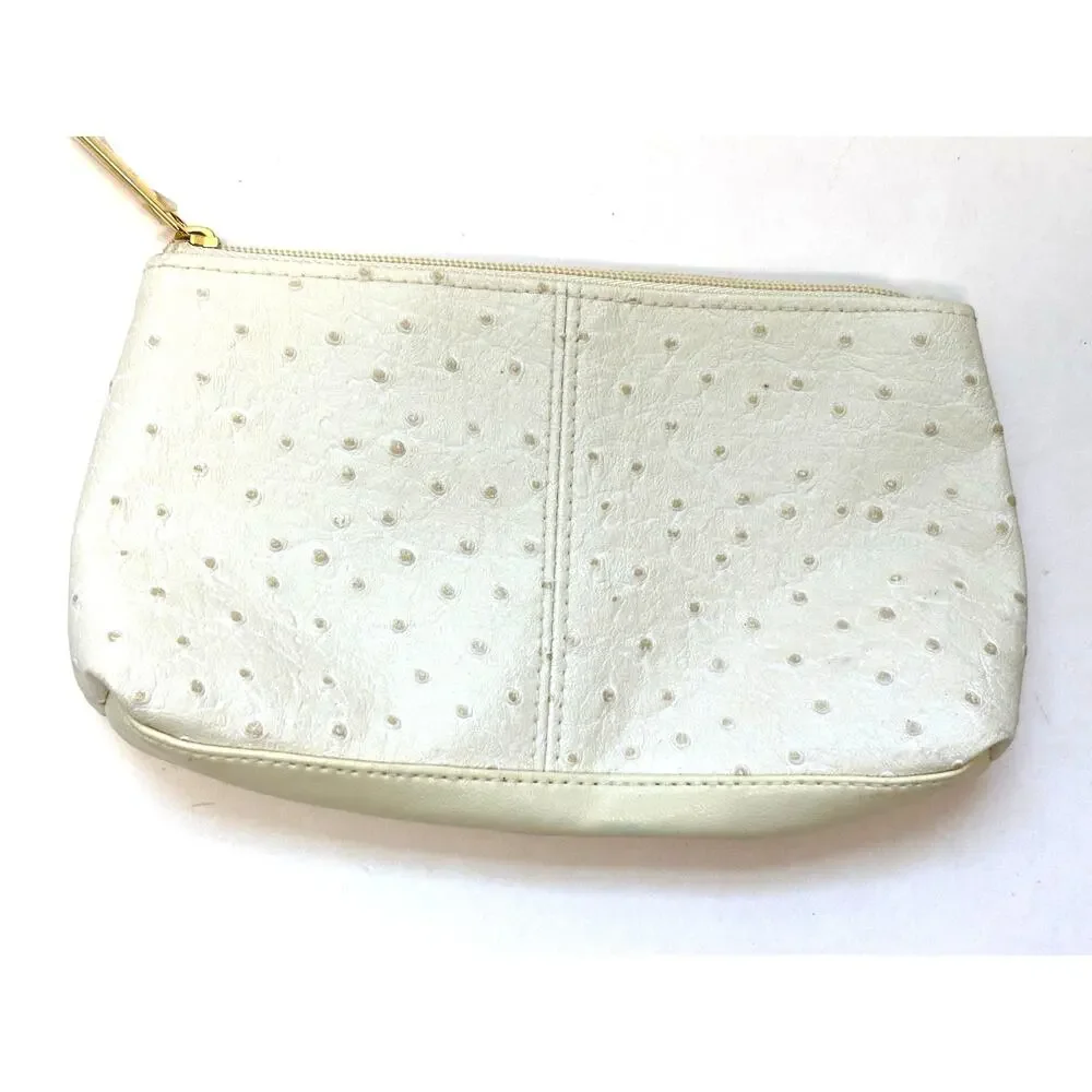 Vintage Estee Lauder Makeup Bag Vinyl PVC Snakeskin White Ivory 4x7